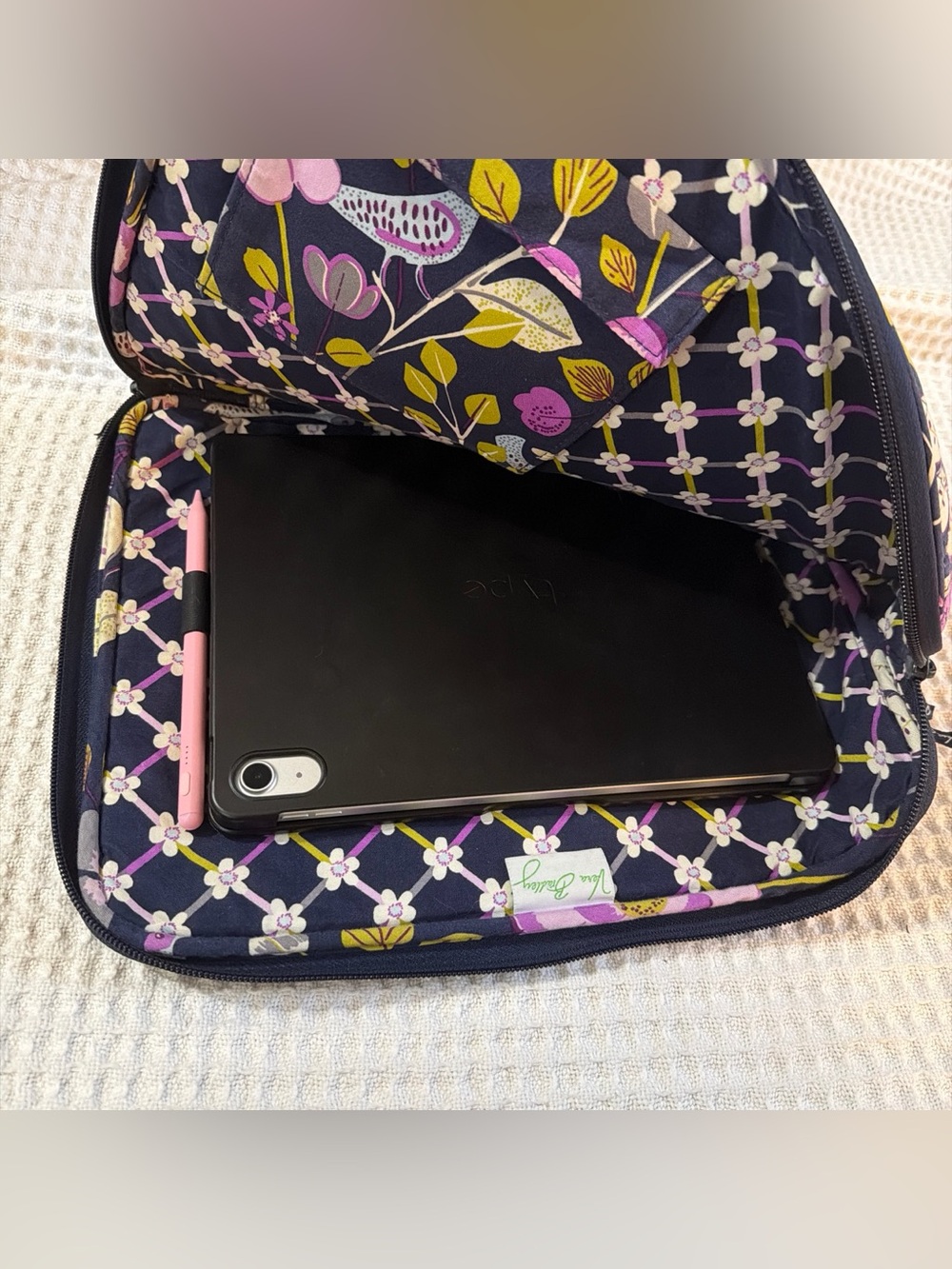 Vera Bradley Purple Floral Quilted Laptop Sleeve with Green Accents - Picture 3 of 5